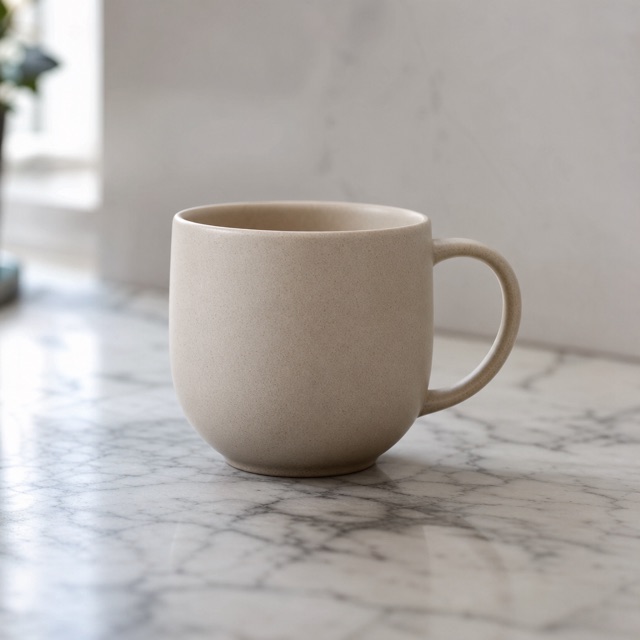 Realistic ceramic mug on a marble surface